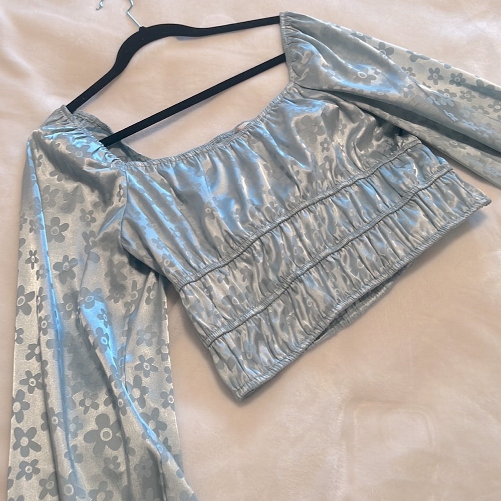 Altar’d State Shiny Blue Long Sleeve Crop Top